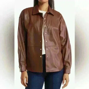 Wildfox Oversize Faux Leather Shirt Jacket in Chocolate Fondant Size Large NWT